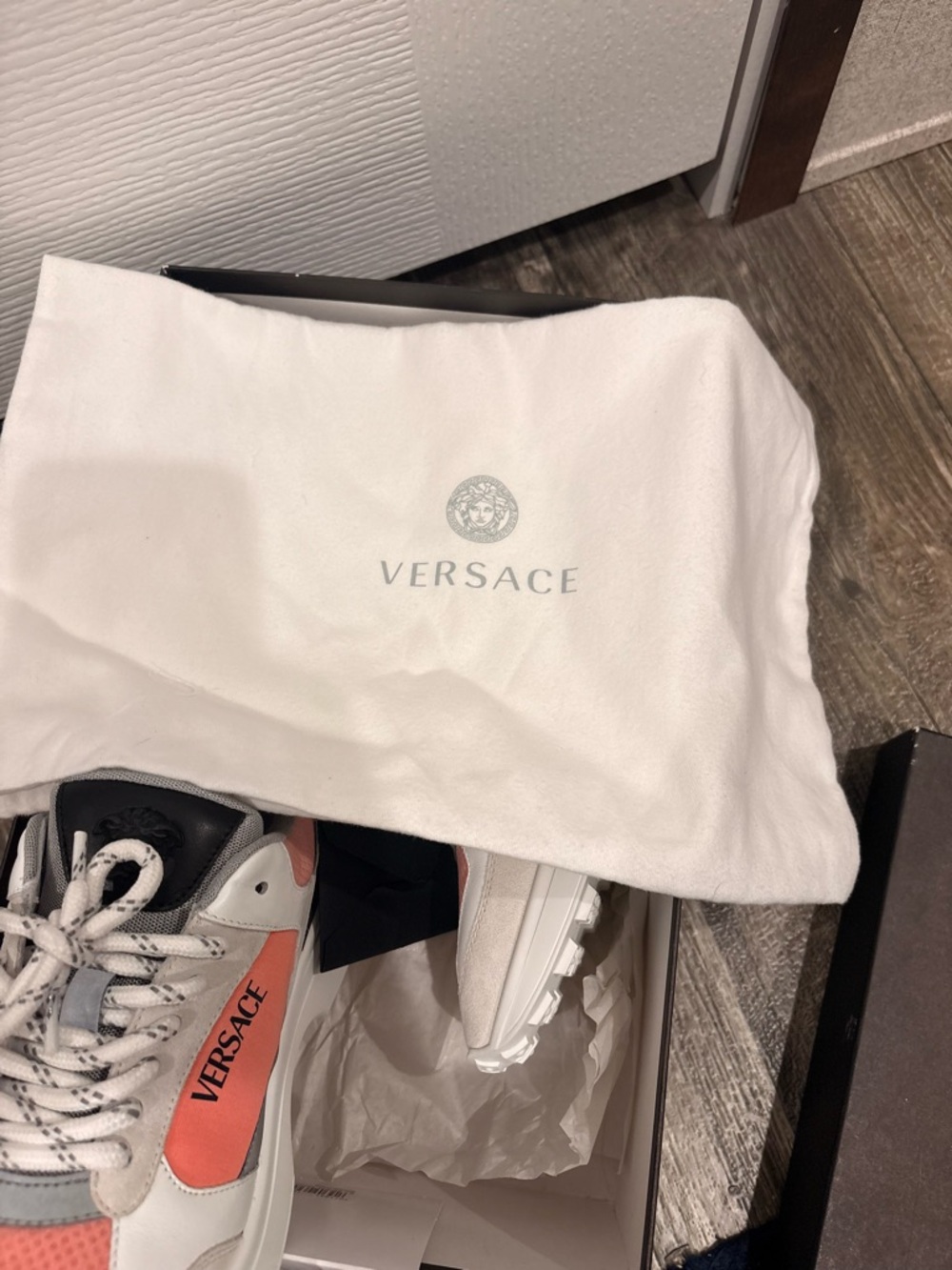 Versace Coral & White Platform Lace-Up Sneakers